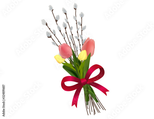 Vector illustration of spring Elegant design with flowers, pussy-willow