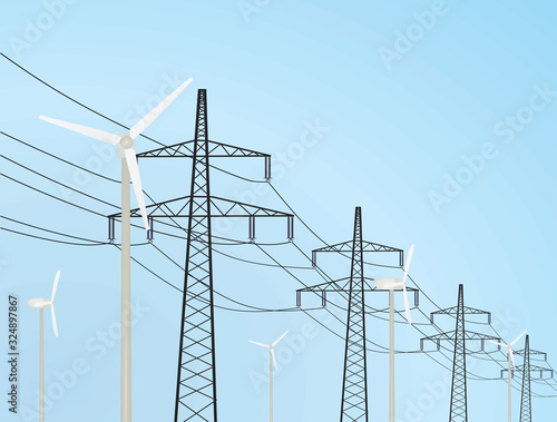 Windmill and transmission. vector illustration