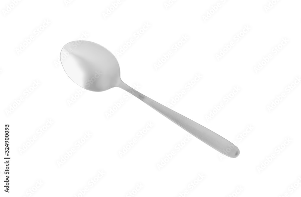 Clean silver spoon isolated on white, top view Clean silver spoon isolated on white, top view