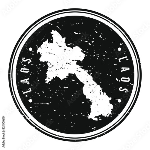 Laos Map Symbol. Round Design Stamp Travel and Business Vector.