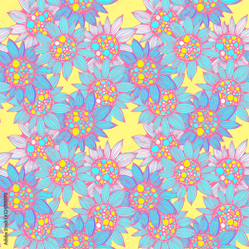 Nature seamless pattern background fantasy Sunflower plant.