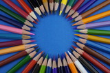 color pencils isolated on blue background