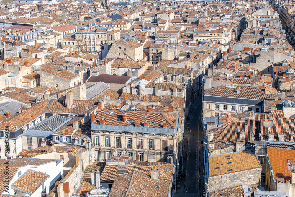 Bordeaux, beautiful french city, aerial view of tiles roofs
