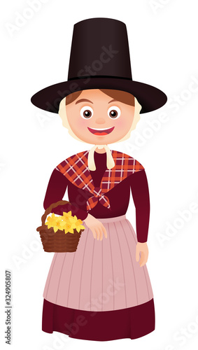 Woman in traditional welsh costume celebrate St Davids day