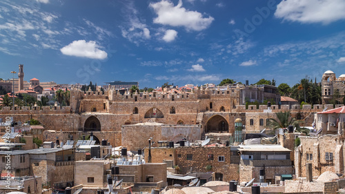 Fotografia Panorama of Jerusalem Old City and Damascus Gate timelapse from Austrian Hospice