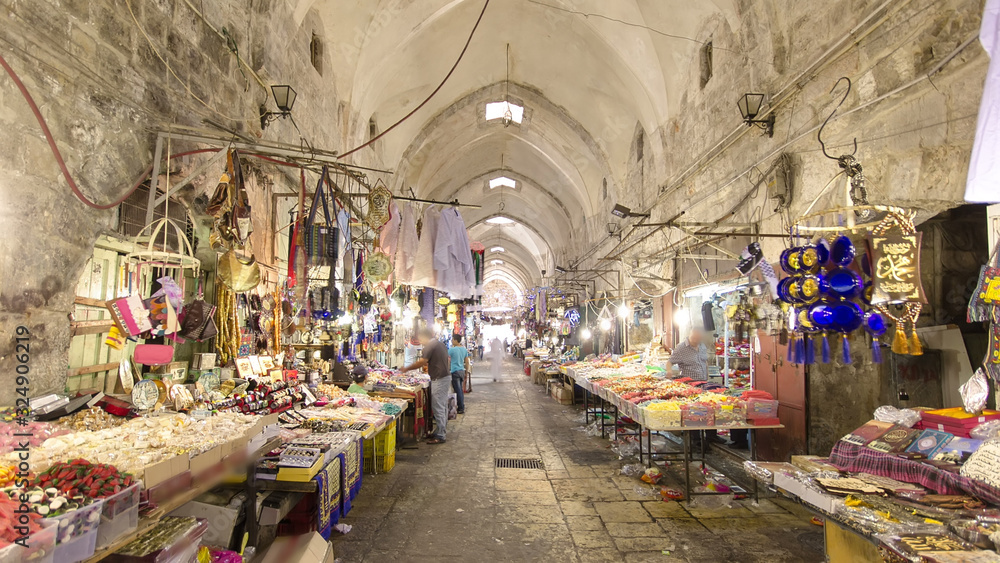 Fototapeta premium The colorful souk in the old city of Jerusalem Israel timelapse hyperlapse