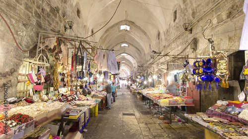 The colorful souk in the old city of Jerusalem Israel timelapse hyperlapse