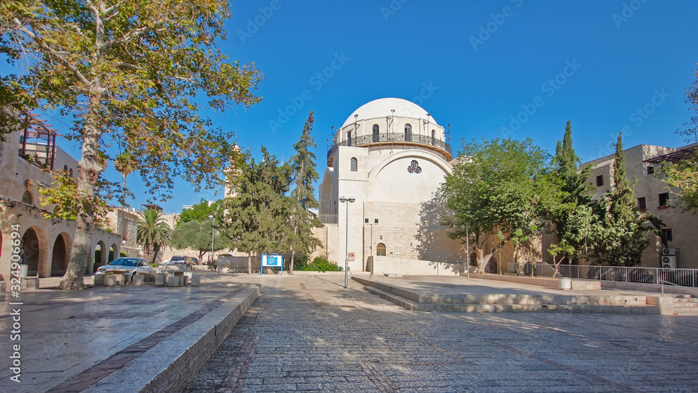 Fototapeta premium Synagogue with name Hurva in old city of Jerusalem, Israel timelapse hyperlapse
