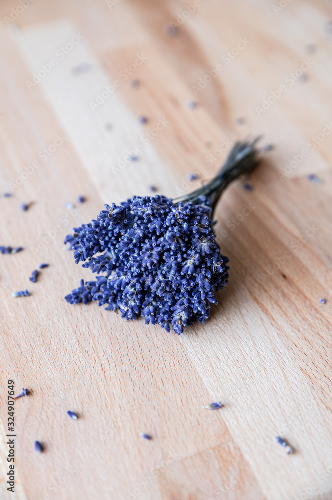 Dried lavender on rustic wooden table. Dried lavender on rustic wooden table.