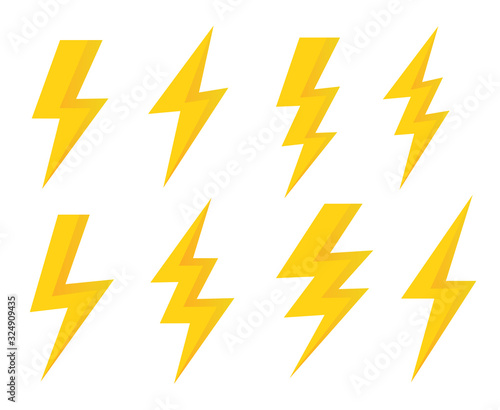 Set lightning bolt or thunder icons set. Vector illustration set