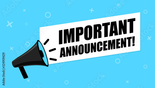 Megaphone with Important Announcement. Vector flat