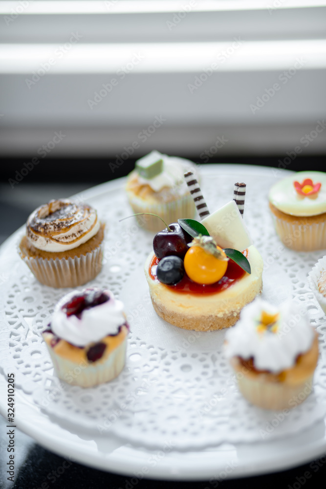 Dessert decorated on a white plate Dessert decorated on a white plate