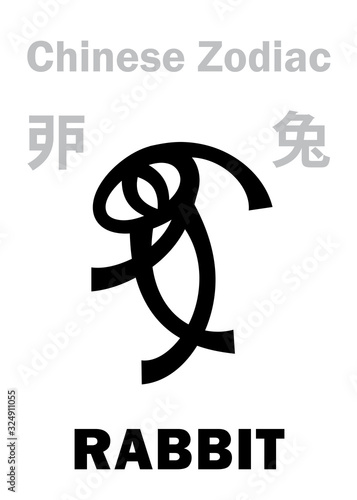Astrology Alphabet: RABBIT / HARE [兔] sign of Chinese Zodiac. Chinese character, hieroglyphic sign (symbol).