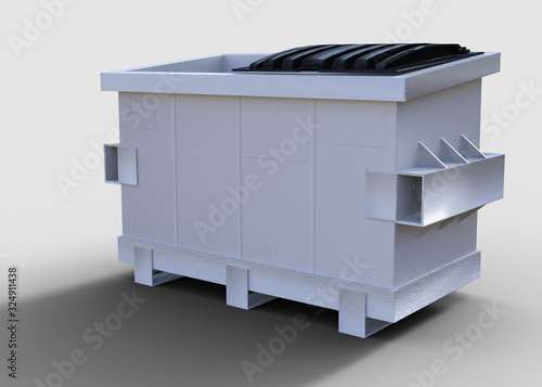White dumpster with one lid (3d Render)