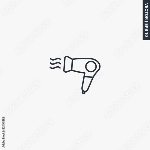 Hair dryer, linear style sign for mobile concept and web design