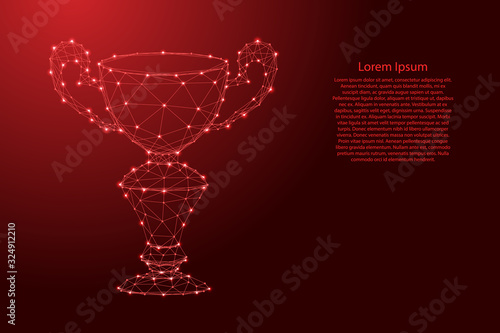 Winner's Cup, online reward from futuristic polygonal red lines and glowing stars for banner, poster, greeting card. Vector illustration.