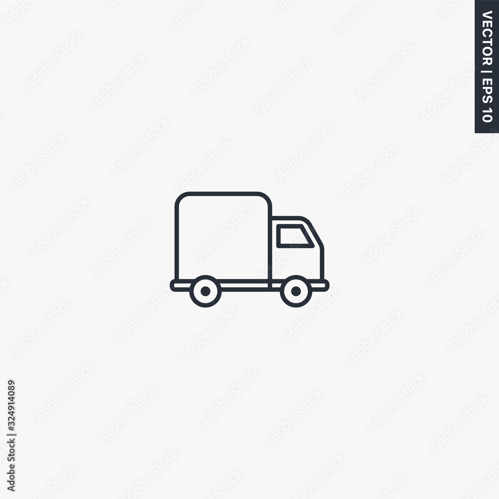 Shipping truck, linear style sign for mobile concept and web design