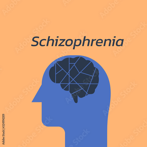 concept of mental health schizophrenia with human head silhouette, illness, psychological. sign symbol icon vector flat illustration 