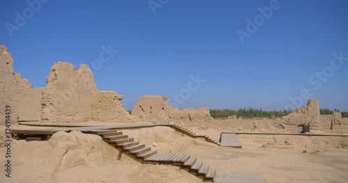 Landscape view of the Ruins of Jiaohe in Xinjiang Province China.