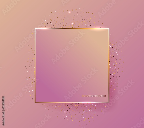 Pastel rose colors brush strokes and gold contour square frame.