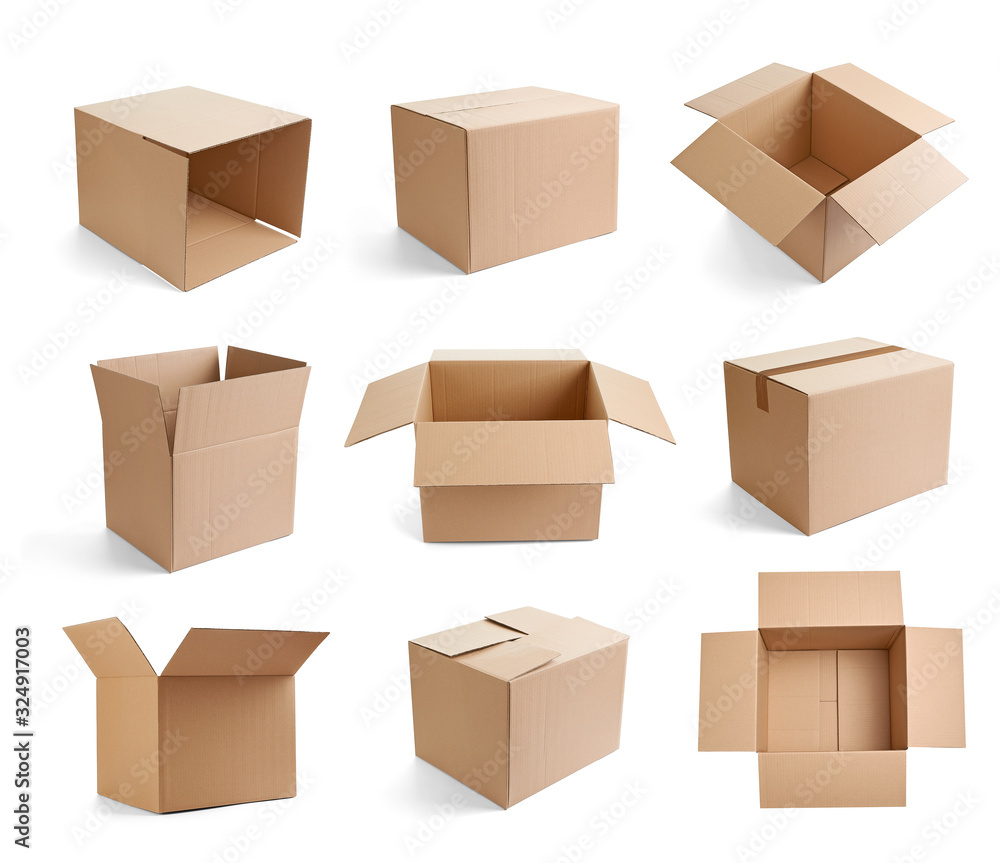 box package delivery cardboard carton - obrazy, fototapety, plakaty 