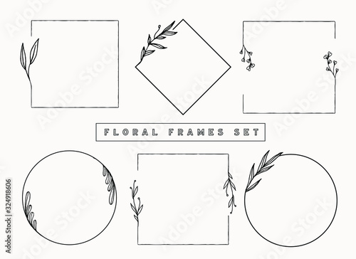 Floral frames and borders vector collection. Isolated botanical graphic elements for design projects and your creativity. Delicate circle frames for wedding invitations, posters, feminine designs.