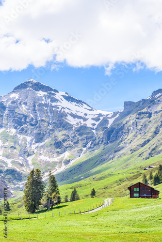 The Swiss Alps at Murren  Switzerland. Jungfrau Region. The valley of Lauterbrunnen from Interlaken.