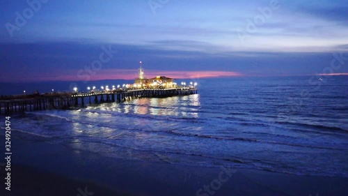 Santa Monica Pier at night, wide aerial