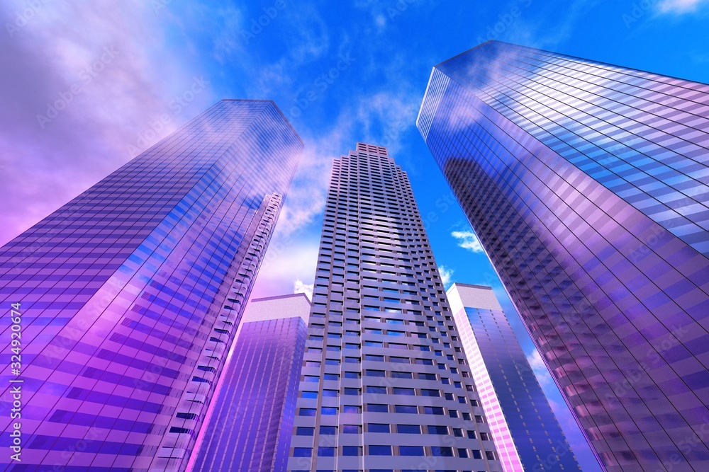 Beautiful skyscrapers against the sky, modern high-rise buildings,, 3D rendering