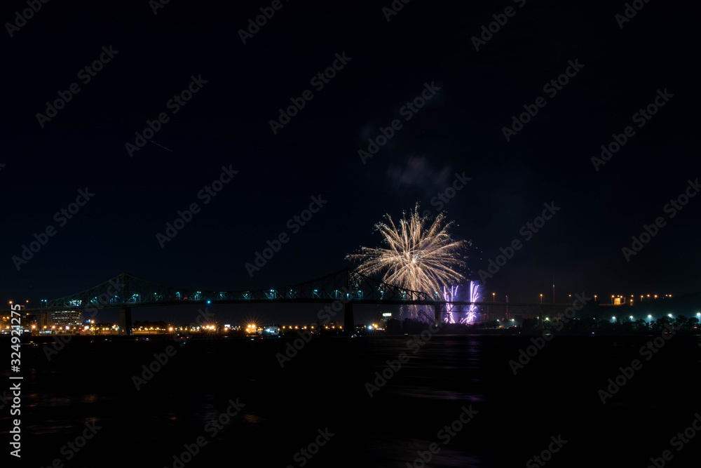 fireworks. Jacques Cartier bridge with fireworks. Montreal Quebec. Fireworks. fireworks. Jacques Cartier bridge with fireworks. Montreal Quebec. Fireworks.