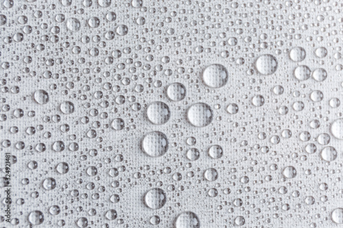 Water rain drops or water drops on white background. Many water drops  on canvas