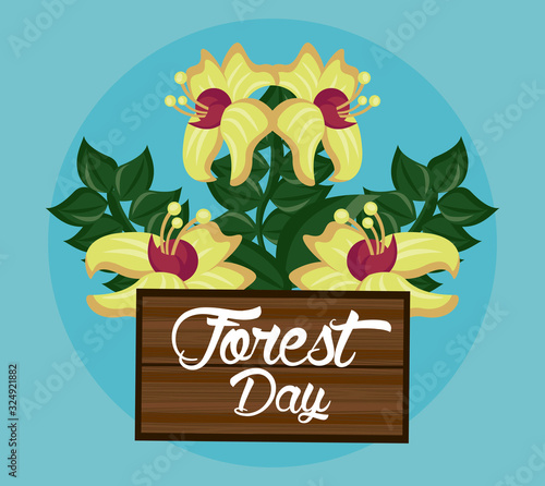 forest day wooden label with wild flowers