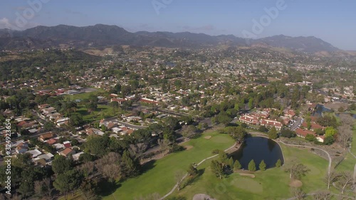 Panning aerial, view of Westlake Village in California