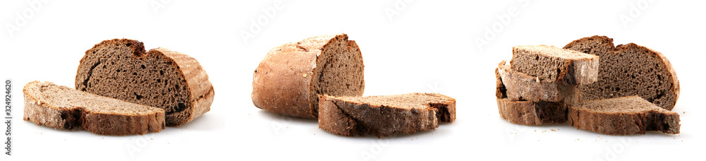 Fresh black sliced bread on white background. Rye bread is a type of bread made with various proportions of flour from rye grain. Fresh black sliced bread on white background. Rye bread is a type of bread made with various proportions of flour from rye grain.