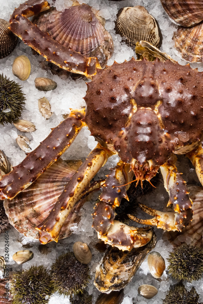 king crab with urchins and scallops