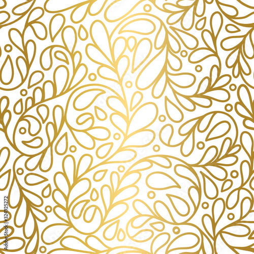 White and gold leaves seamless pattern. Vintage vector ornament template. Paisley elements. Great for fabric  invitation  background  wallpaper  decoration  packaging or any desired idea.