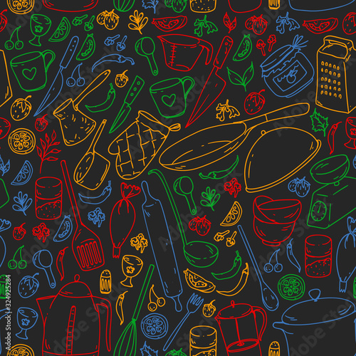 Cooking class. Menu. Kitchenware, utencils. Food and kitchen icons.