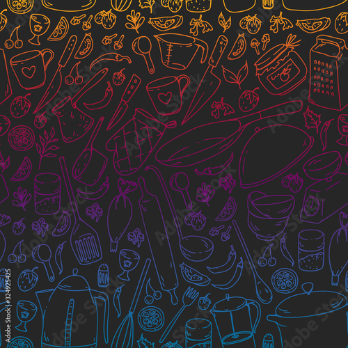 Cooking class. Kitchenware, utencils. Food and kitchen icons.