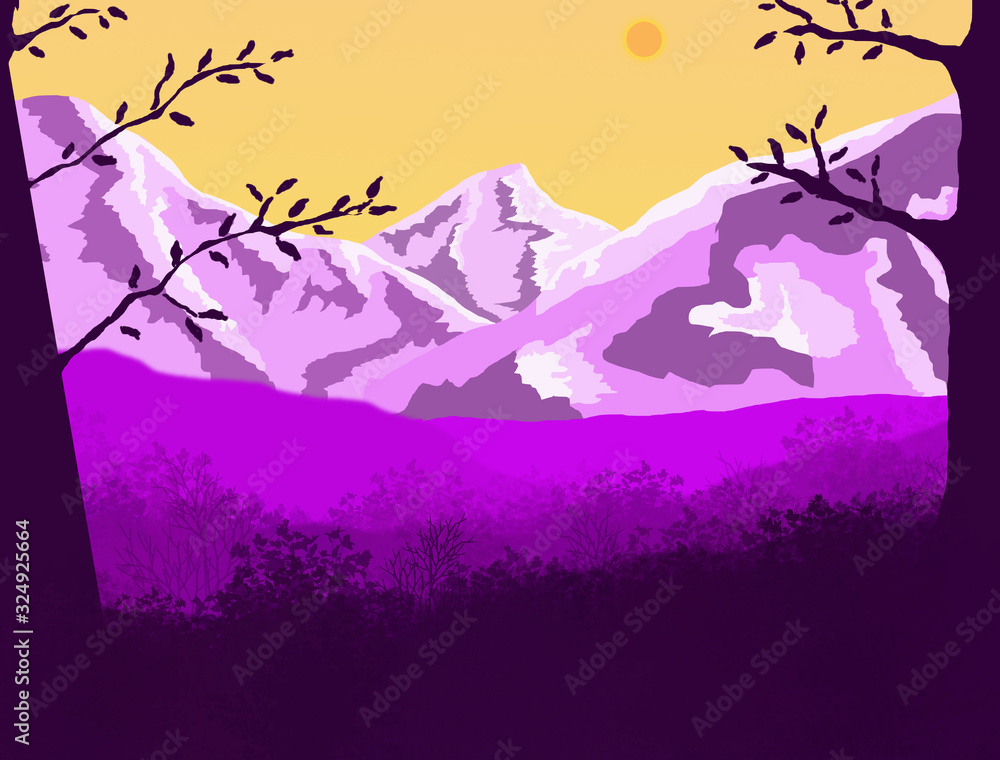 rock landscape  in Japness style illustration