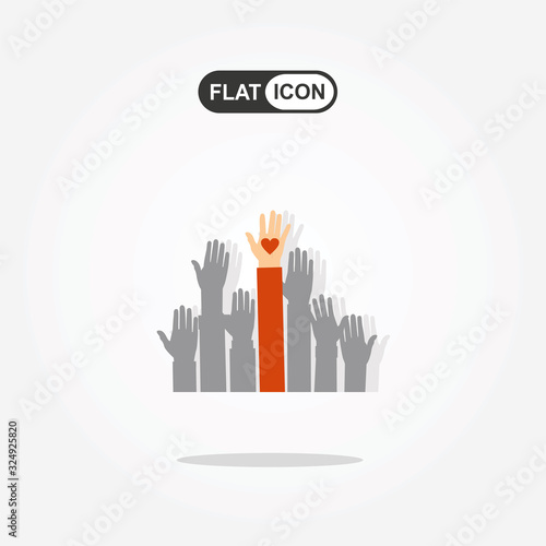 Hands with hearts. Raised hands volunteering vector concept