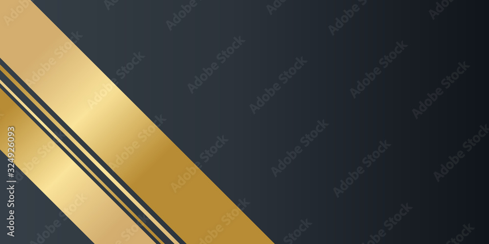 Vector luxury tech background. Stack of black paper material layer with gold stripe. Arrow shape premium wallpaper Vector luxury tech background. Stack of black paper material layer with gold stripe. Arrow shape premium wallpaper