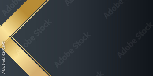  Black background overlap gold and black sheets, modern abstract widescreen background with place for your text or message or presentation slide design.