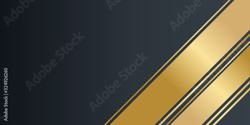  Black background overlap gold and black sheets, modern abstract widescreen background with place for your text or message or presentation slide design.