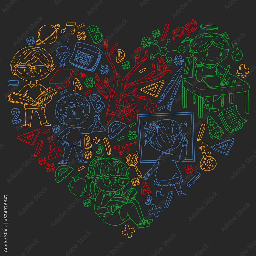 Back to school. Vector icons and elements for little children, college. Doodle style, kids drawing Back to school. Vector icons and elements for little children, college. Doodle style, kids drawing