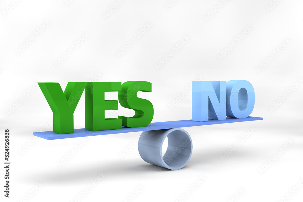 Creative concept about choice. Yes or no, balancing. 3D render. Creative concept about choice. Yes or no, balancing. 3D render.
