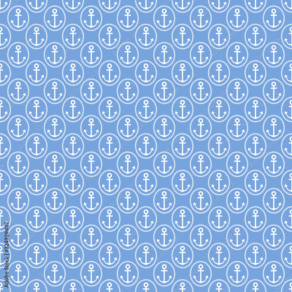 seamless blue white anchors vector background pattern