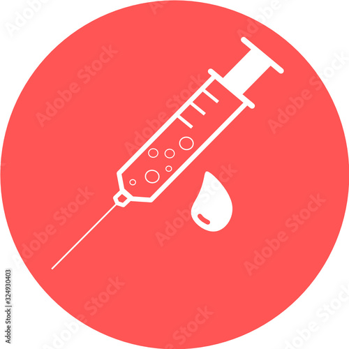 medical syringe, hypodermic needle, Inject needle concept of vaccination, injection icon. Trendy flat style. vector illustration. Drug dose business concept. Symbol web site design, logo, app, UI.