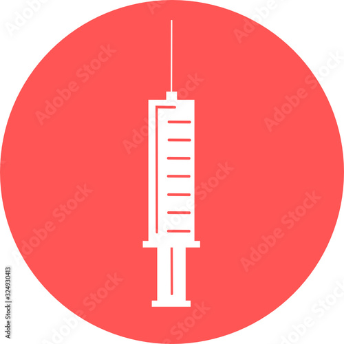medical syringe, hypodermic needle, Inject needle concept of vaccination, injection icon. Trendy flat style. vector illustration. Drug dose business concept. Symbol web site design, logo, app, UI.