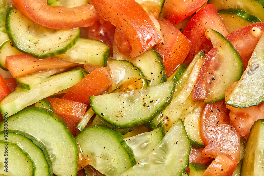 Fresh tomato and cucumber salad close up photo Fresh tomato and cucumber salad close up photo
