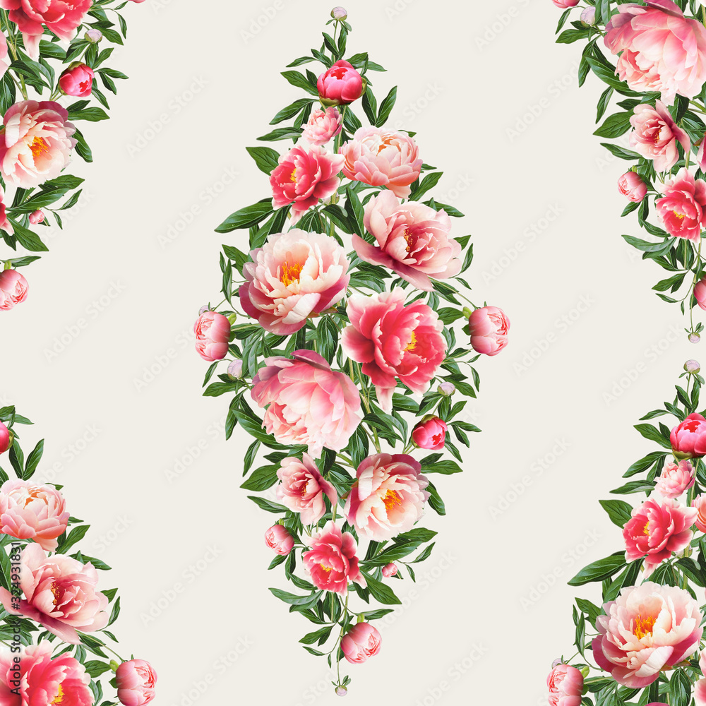  Pink floral pattern on a white background, seamless design